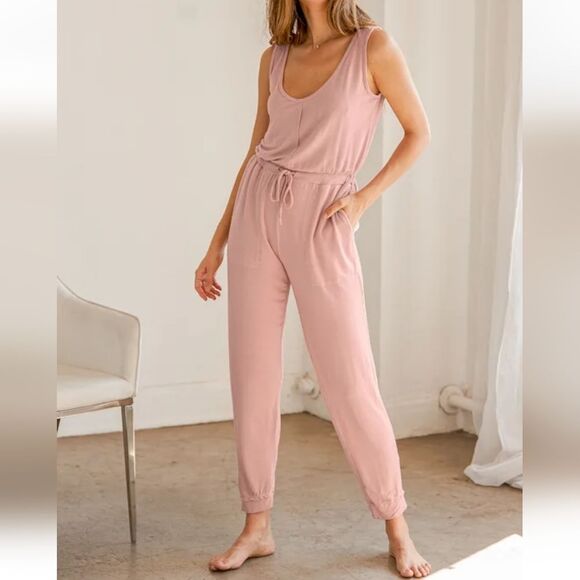 NYTT Pants - NYTT Winslet Pink Sleeveless Scoop Neck Jumpsuit